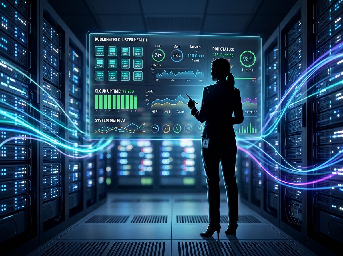 ภาพประกอบวิศวกรไอทีกำลังดูแลระบบ Cloud Infrastructure ให้มีความเสถียร